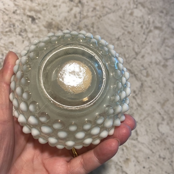 VINTAGE, FENTON, HOBNAIL, WHITE OPALESCENT, GLASS COLOGNE BOTTLE, W/STOPPER. G12